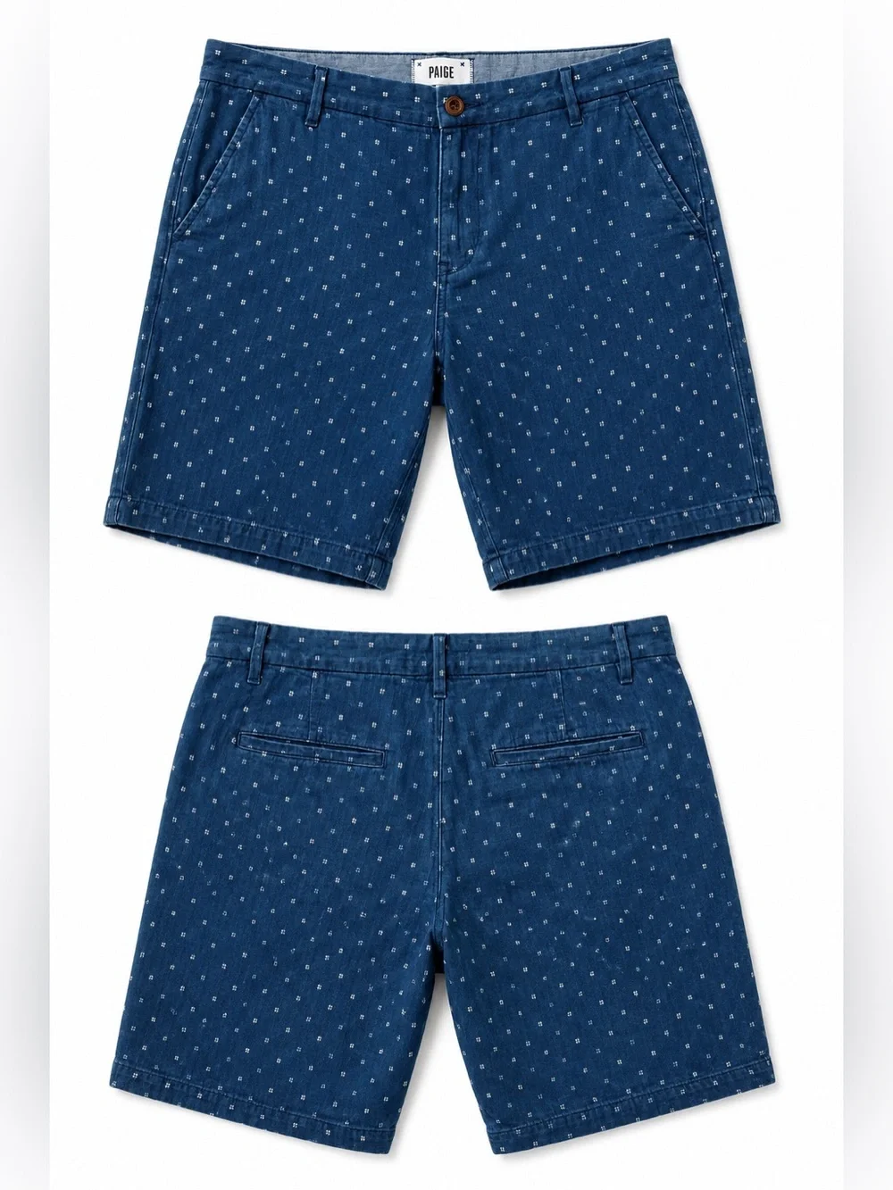 PAIGE Mens Blue Printed Cotton Chino Shorts Size 32 Casual Summer Flat Front